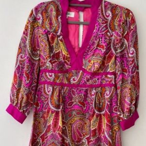 Tibi NWOT Silk Multi Col Paisley V-Neck Dress, 6